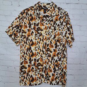 RSQ Men's Leopard Print 100% Rayon Button Up Shirt Size Medium